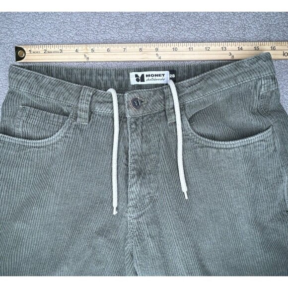 Monet Skateboard Pants Mens 28 Baggy Green Corduroy Cropped Carpenter Flaws - Picture 7 of 16